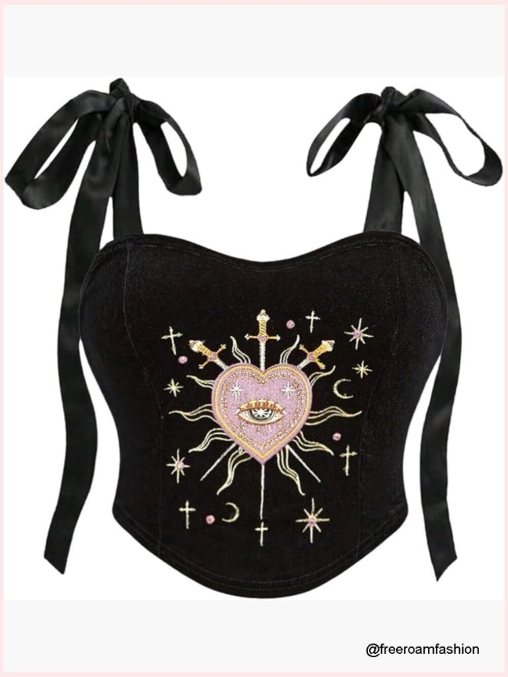 Women's Plus Corset Bustier Embroidered Tie Shoulder Crop Cami Tank Top
